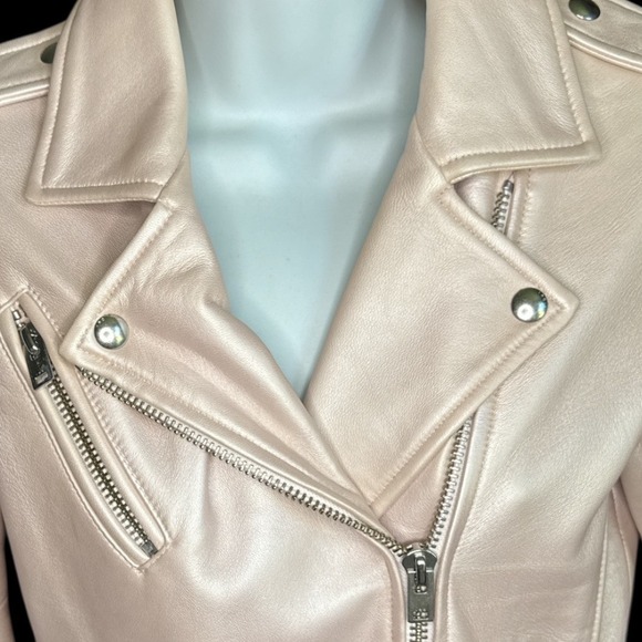 IRO Pink Pearl 100% Lamb Leather Moto Jacket Womens Size 38 EU Size 6 US - Picture 4 of 10